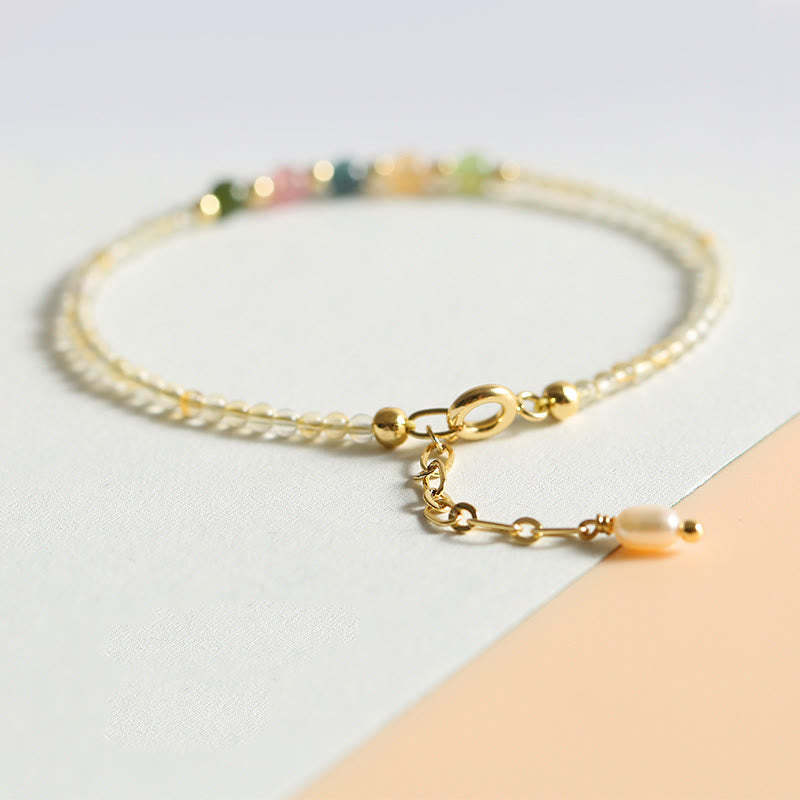 2.5mm Ultra-thin Citrine Tourmaline 14K Gold Filled Copper Beads Prosperity Bracelet