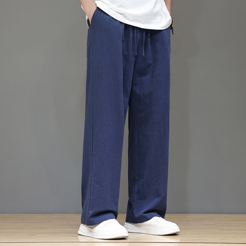 Summer Men's Linen Straight Leg Pants With Pockets