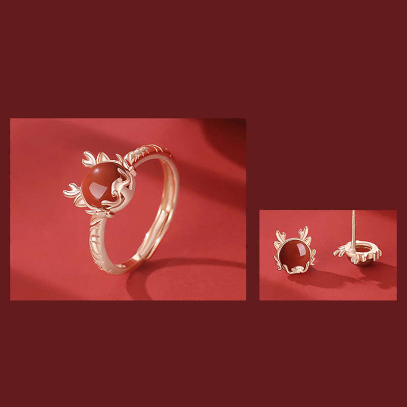 ???A Flash Sale-  925 Sterling Silver Year of the Dragon Cinnabar Red Agate Dragon Protection Bracelet Necklace Pendant Earrings Ring