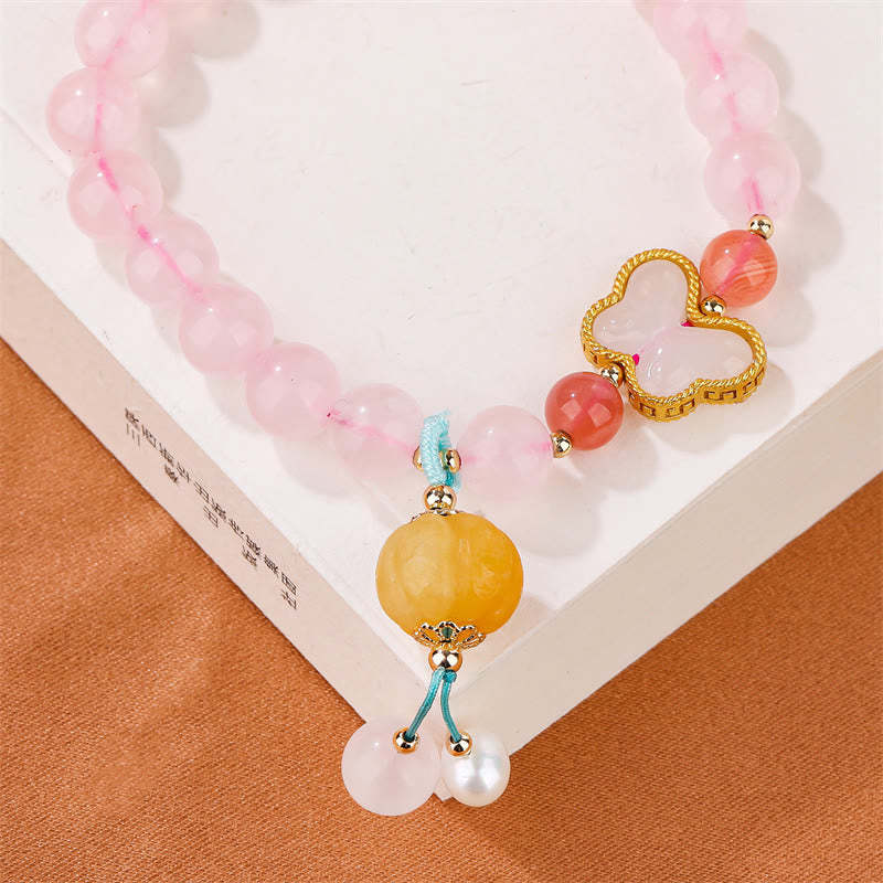 Natural Pink Crystal Butterfly Pumpkin Love Bracelet