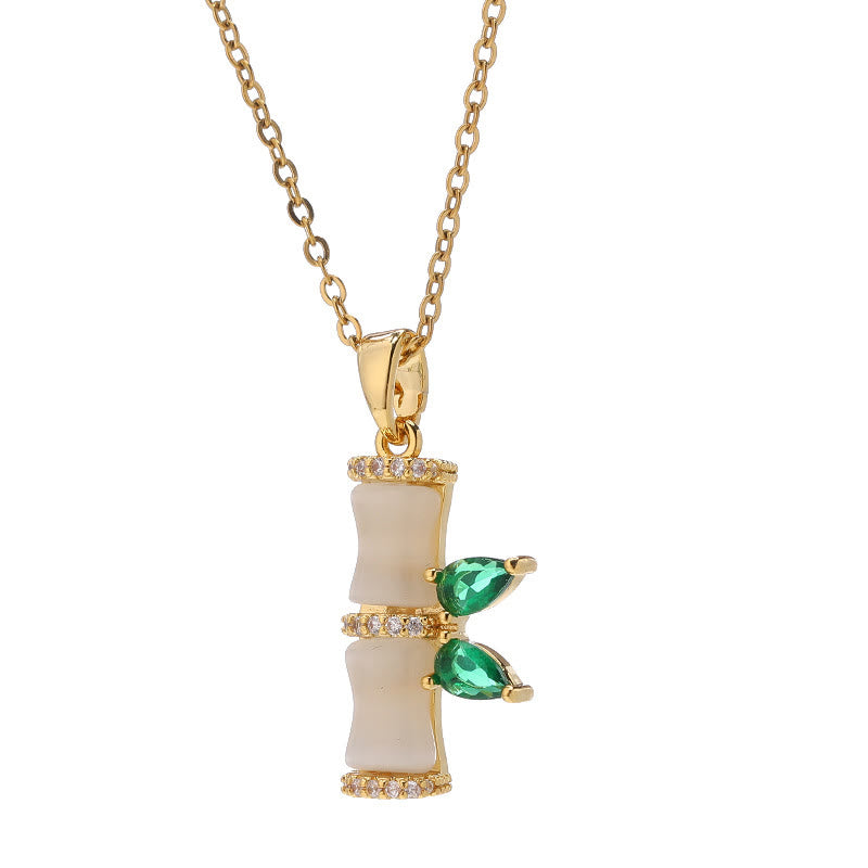 18K Gold Plated Chalcedony Bamboo Rhinestones Harmony Necklace Pendant