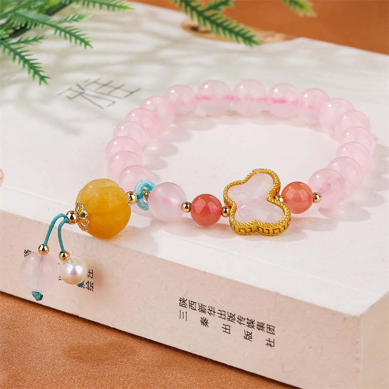 Natural Pink Crystal Butterfly Pumpkin Love Bracelet