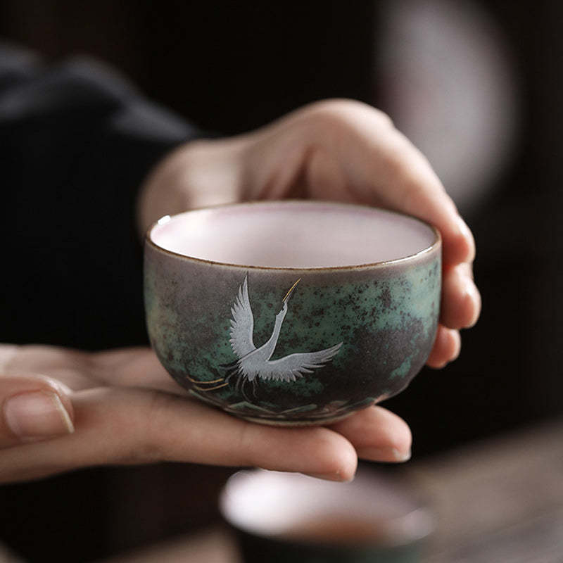 Auspicious Crane Ceramic Teacup Kung Fu Tea Cup Bowl