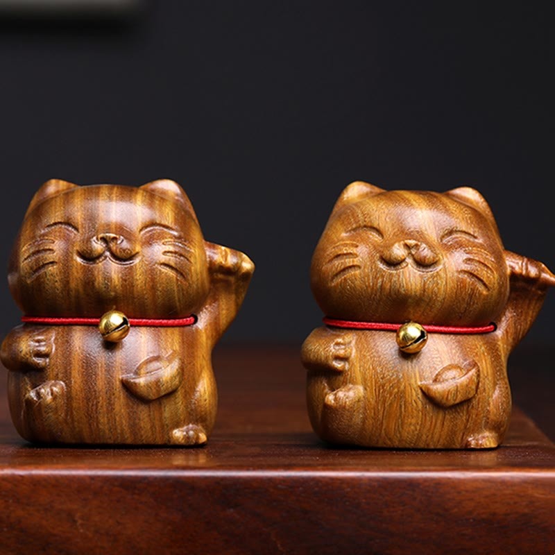 Green Sandalwood Small Mini Cute Lucky Cat Peace Decorations