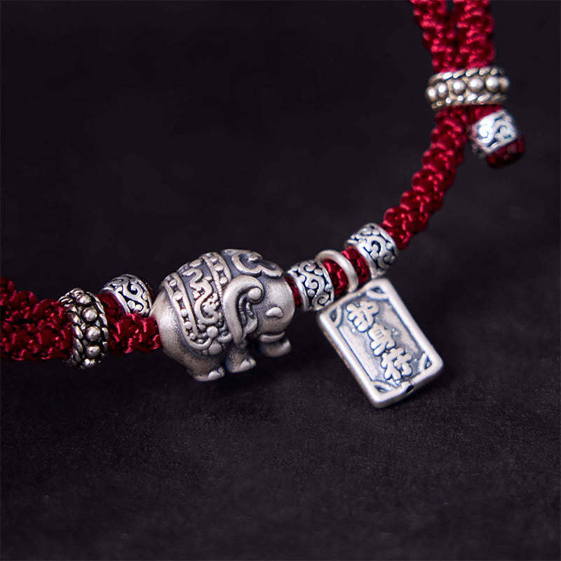 925 Sterling Silver Elephant Safe And Well Amulet Charm Strength Bracelet