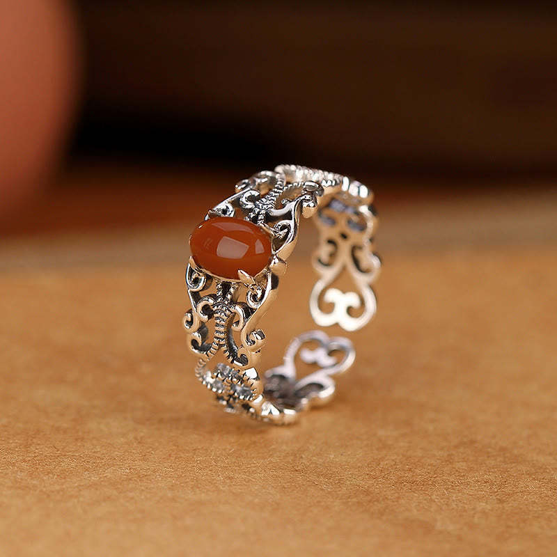925 Sterling Silver Vintage Red Agate Self-acceptance Calm Ring