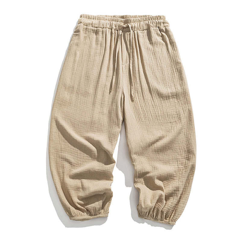 Soft Solid Color Drawstring Cotton Men's Pants With Pockets