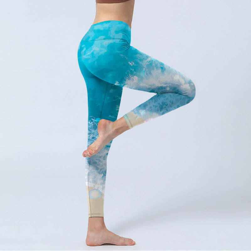 Ocean Waves Fish Gym Leggings Women's Yoga Pants