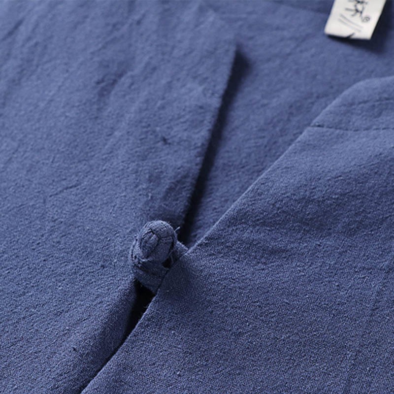 Casual Plain Color One Button Three Quarter Sleeve Cotton Linen Men's Shirt