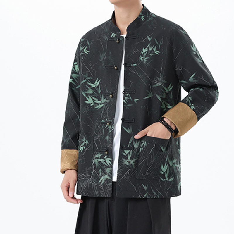 Printing Bamboo Casual Frog-button Spandex Men's Jacket Shirt Clothing
