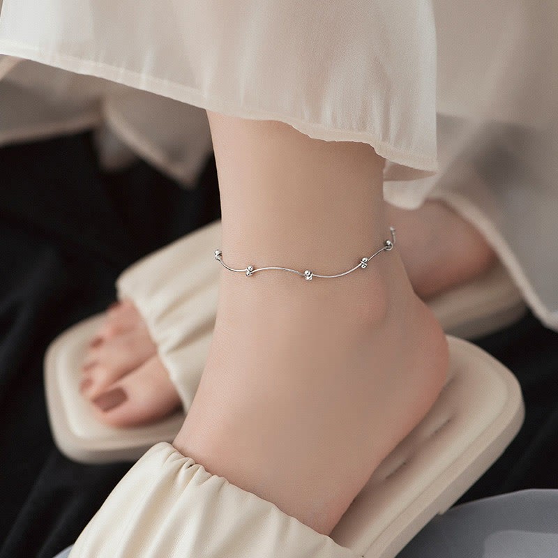 925 Sterling Silver Simple Wave Shape Protection Anklet