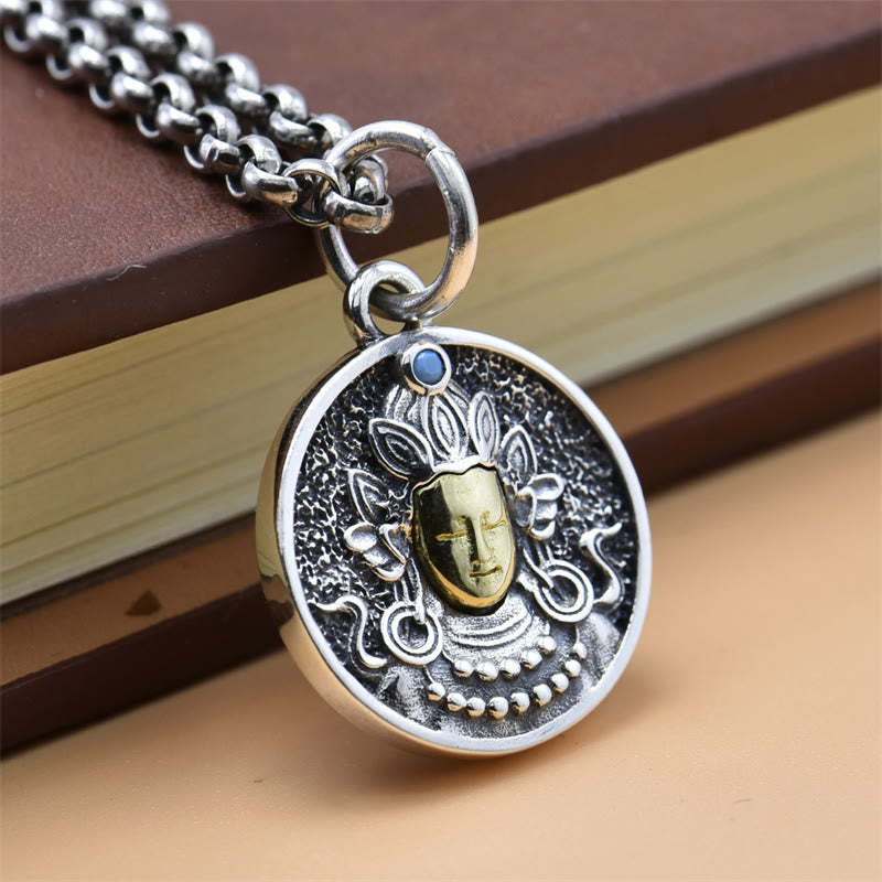925 Sterling Silver Green Tara Double Dorje Vajra Protection Necklace Pendant
