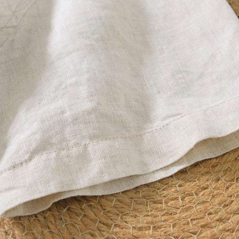 Casual Plain V-neck Short Sleeve Linen Men's Shirt