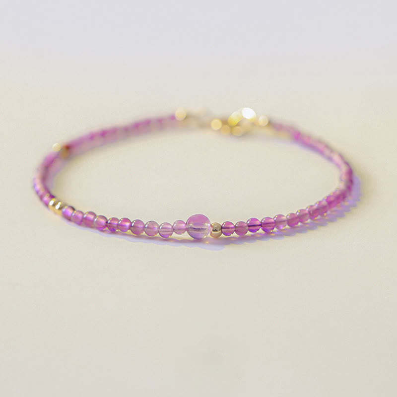 2mm Ultra-Thin Beads Natural Amethyst 14k Gold Plated Copper Inner Peace Meditation Bracelet