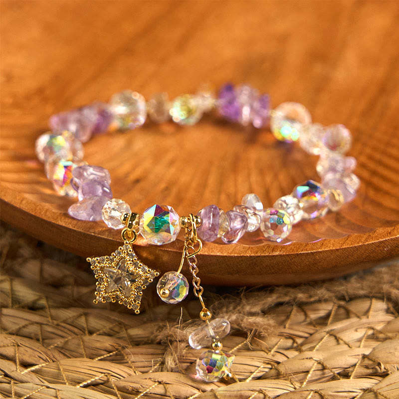Natural Amethyst Crystal Star Charm Positive Transformation Bracelet