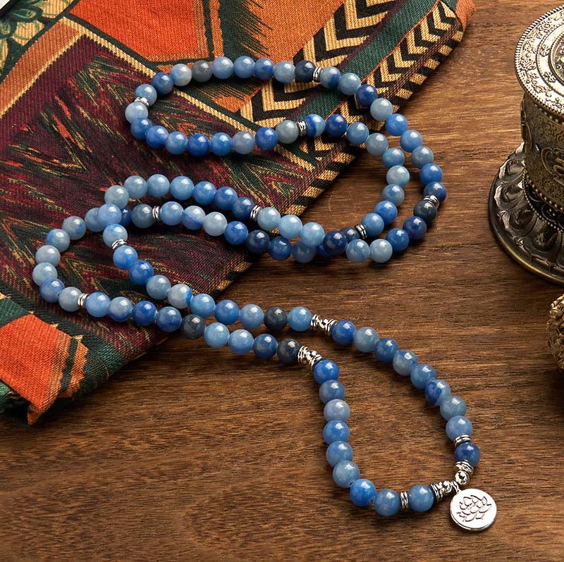 108 Mala Beads Multi-layer Natural Blue Aventurine Lotus Calm Bracelet