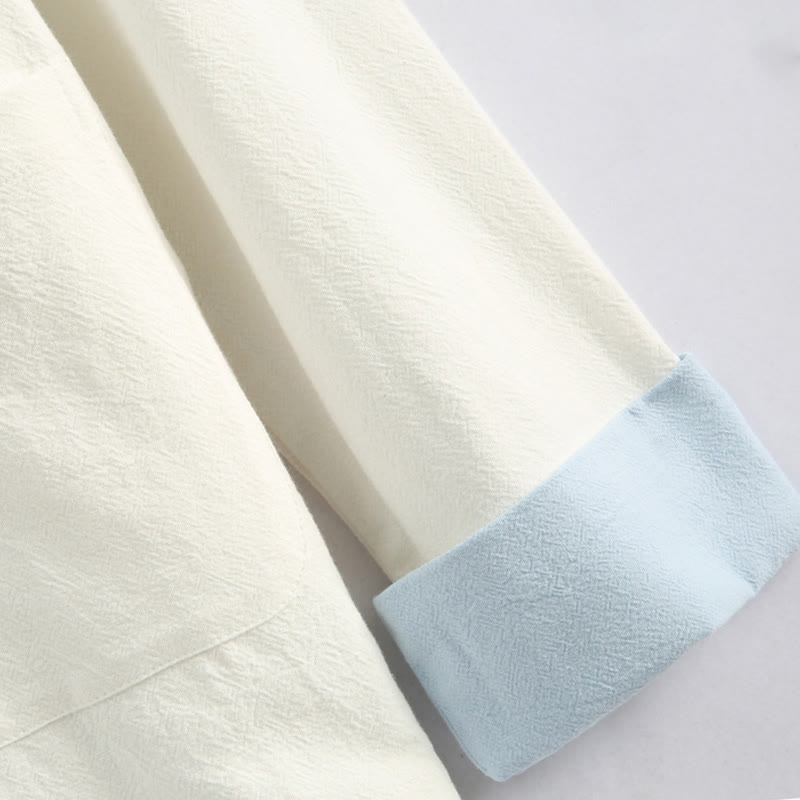 Chinese New Year Crane Embroidery Tang Suit Hanfu Long Sleeve Top Pants Clothing  Cotton Linen Men's Set With Pockets