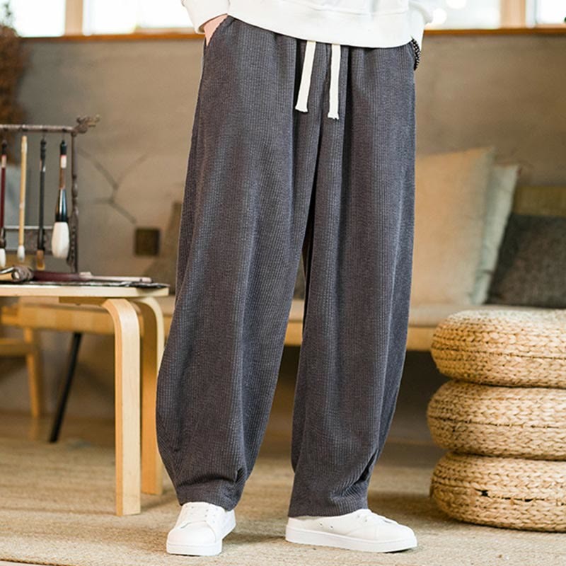 Fall Winter Men's Drawstring Corduroy Harem Pants With Pockets