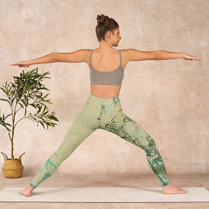 Bamboo Print Lycra Fabric Fitness Leggings Women's Yoga Pants