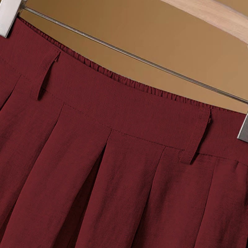 Summer Casual Pure Color 7-8 Length Cotton Linen Women's Wide Leg Pants