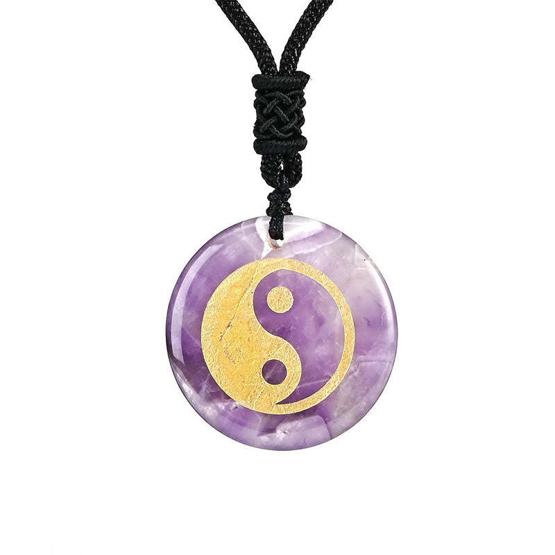 Various Crystal Amethyst Tiger Eye Green Aventurine Yin Yang Spiritual Necklace Pendant