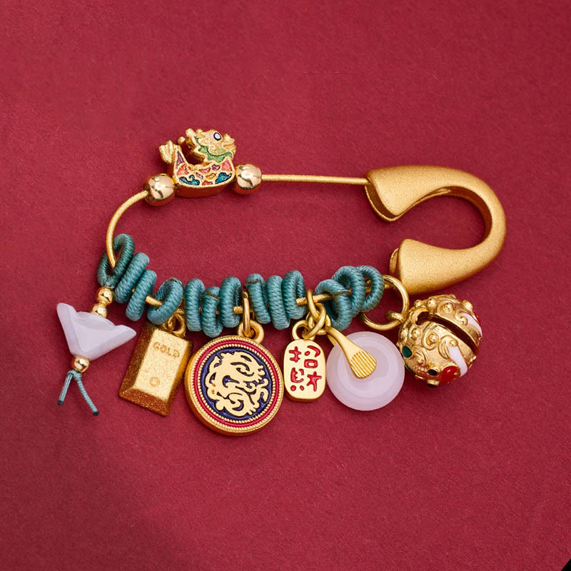 Dragon Fu Character Attract Fortune Brass Protection Brooch