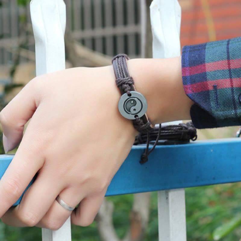 Retro Yin Yang Leather Harmony String Bracelet