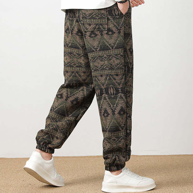 Ethnic Jacquard Knitting Drawstring Men's Pants With Pockets