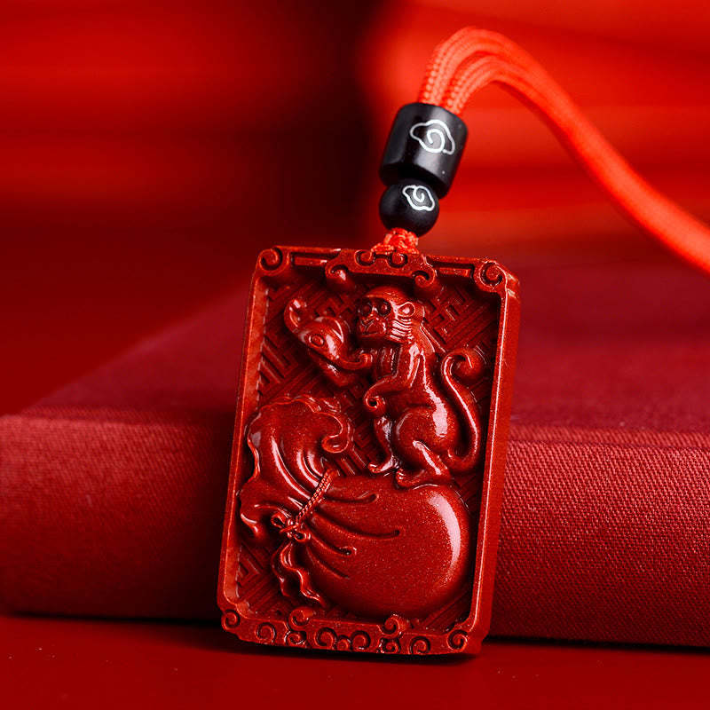 Chinese Zodiac Cinnabar Rectangle Calm Necklace Pendant