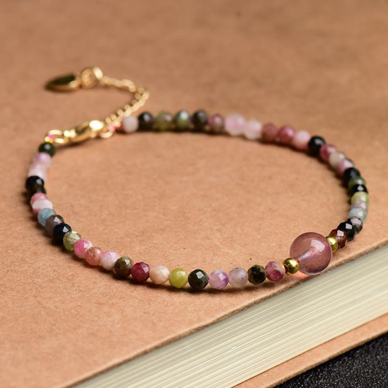 Natural Colorful Tourmaline Strawberry Quartz Bead Positive Love Bracelet