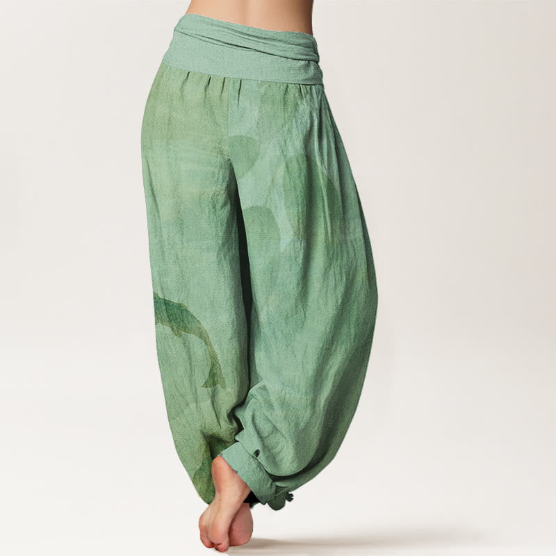 Koi Fish Leaves Pattern Women's Elastic Waist Harem Pants