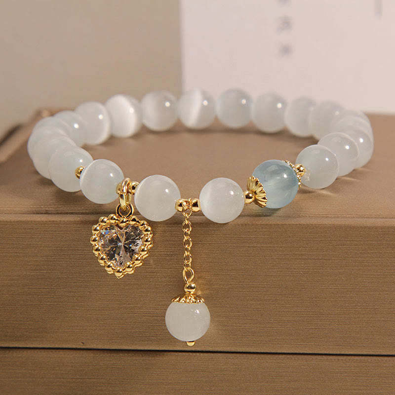 Cat's Eye Crystal Heart Zircon Charm Peace Love Bracelet