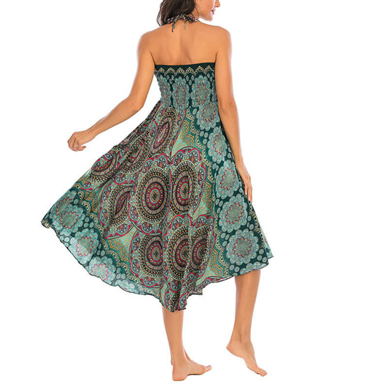Two Style Wear Bohemian Mandala Flower Lace-up Skirt Dress