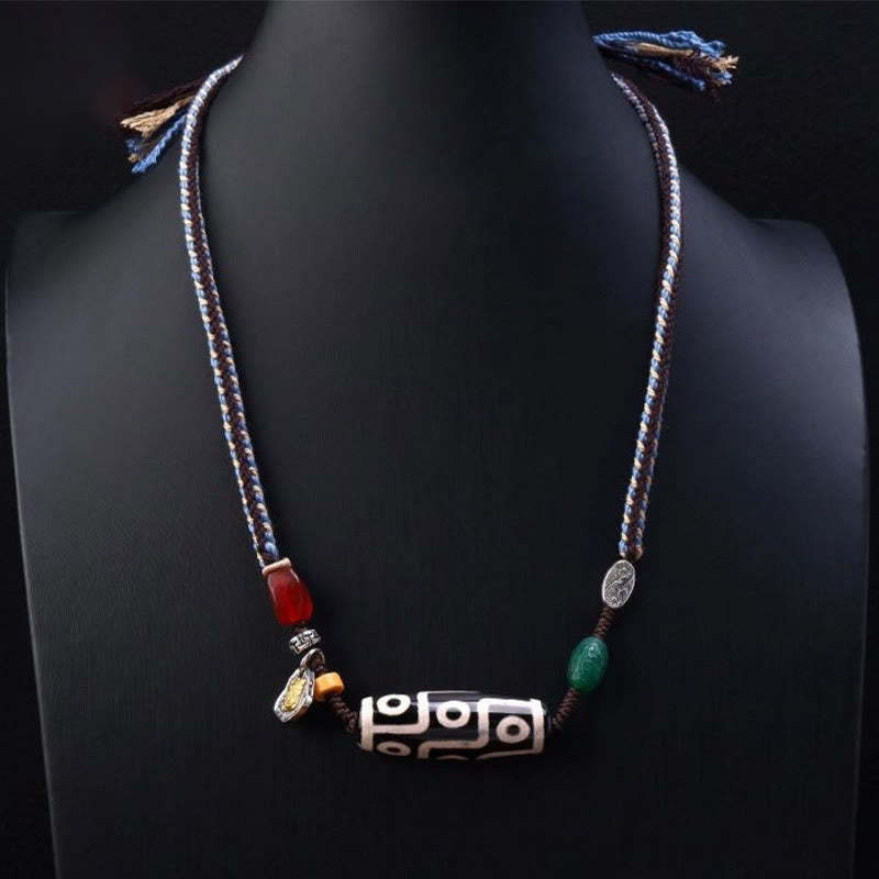 Tibetan Nine-eye Dzi Bead Protection Braided Rope Necklace Pendant