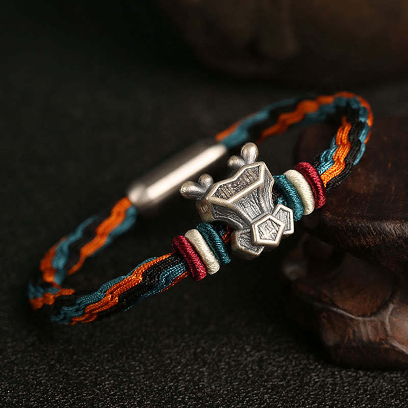 Handmade 999 Sterling Silver Year of the Dragon Chinese Zodiac Protection Colorful Reincarnation Knot Rope Bracelet