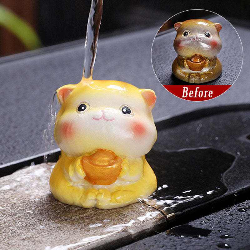 Color Changing Cute Mini Cat Resin Tea Pet Wealth Home Figurine Decoration
