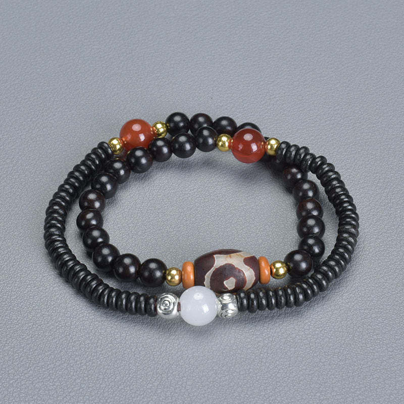 Ebony Sandalwood Green Sandalwood Dzi Bead Balance Calm Double Wrap Bracelet