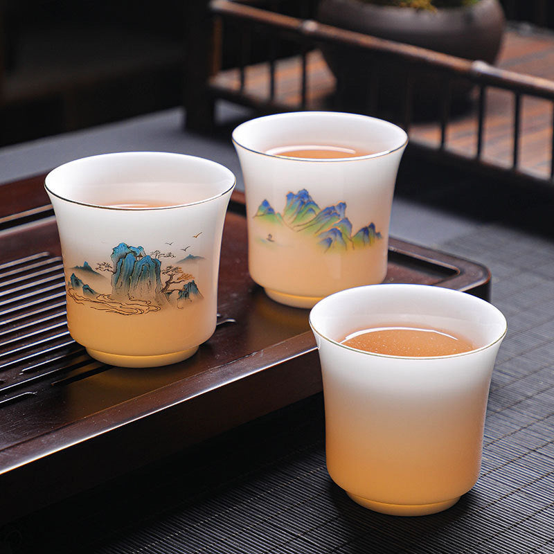Mountains Rivers Tree Ceramic Teacup Kung Fu Tea Cup 120ml