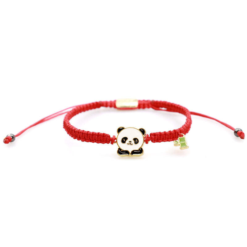 Tibetan Handmade Panda Bamboo Lucky Red String Bracelet