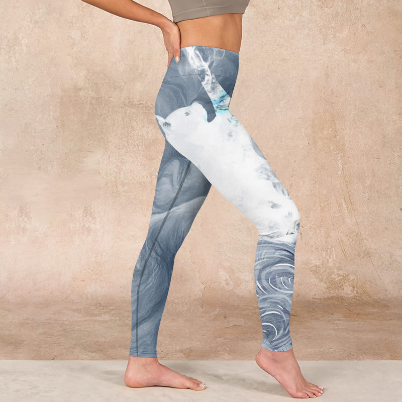 Light Slate Gray White Cat Exercise Leggings Women's Yoga Pants