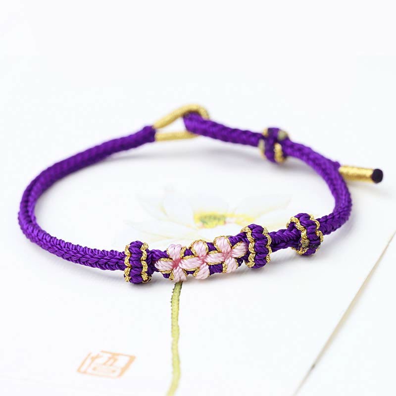 Handmade Three Peach Blossoms Luck Eight Strands Braided String Bracelet
