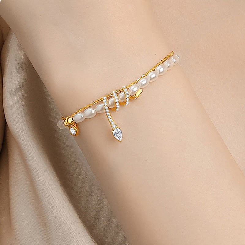 925 Sterling Silver Year Of The Snake Pearl Bracelet Necklace Pendant
