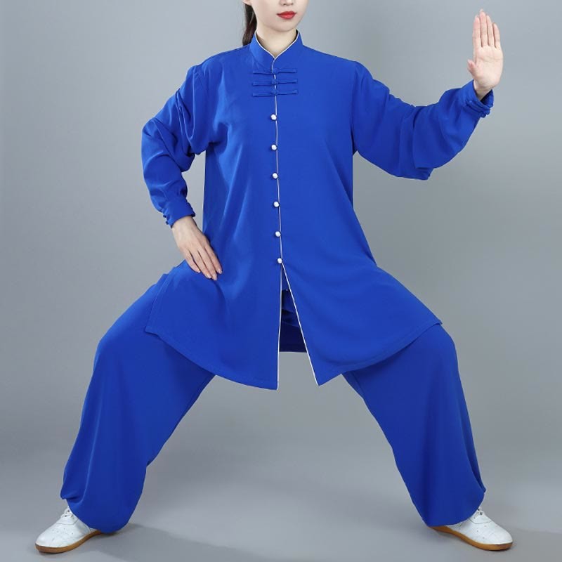 2Pcs Fall Solid Color Frog-Button Tai Chi Meditation Qigong Zen Practice Unisex Cotton Clothing Set