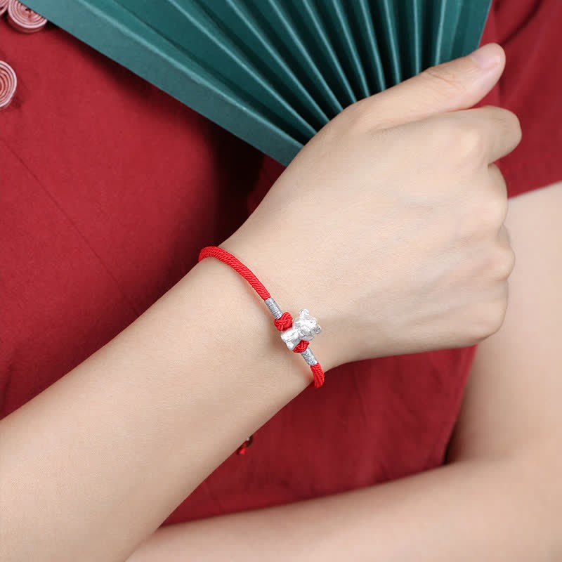 999 Sterling Silver Chinese Zodiac Luck Strength Red String Bracelet