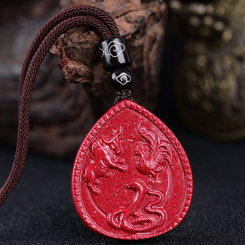 Chinese Zodiac Cinnabar Blessing Necklace Pendant