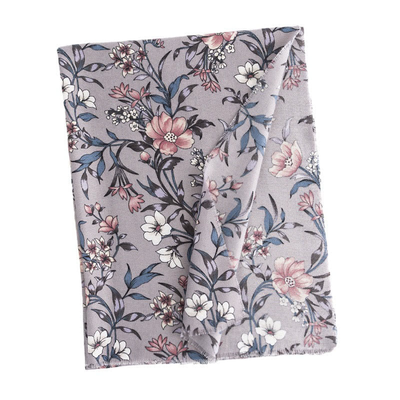 Tibetan Shawl Retro Blooming Camellia Japonica Print Fall Winter Soft Warm Scarf Wrap