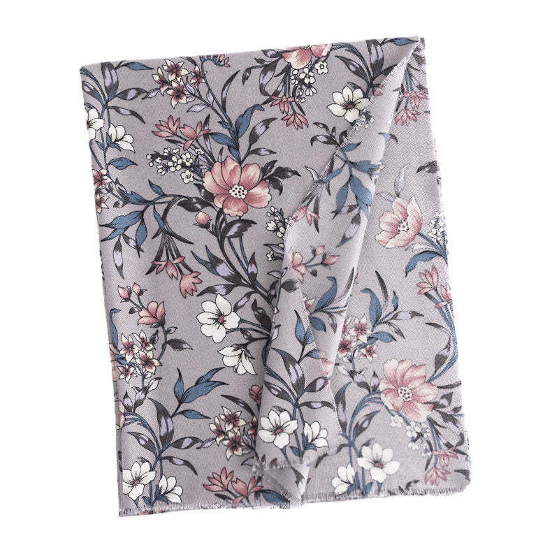 Tibetan Shawl Retro Blooming Camellia Japonica Print Fall Winter Soft Warm Scarf Wrap