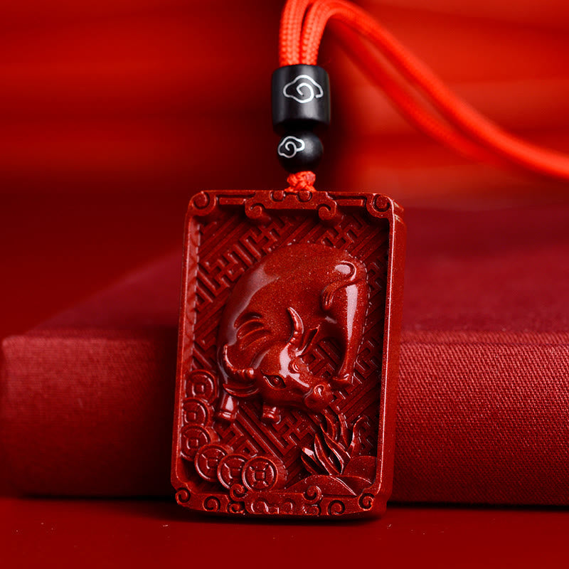Chinese Zodiac Cinnabar Rectangle Calm Necklace Pendant
