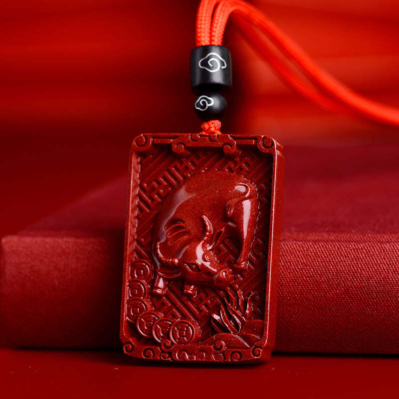 Chinese Zodiac Cinnabar Rectangle Calm Necklace Pendant