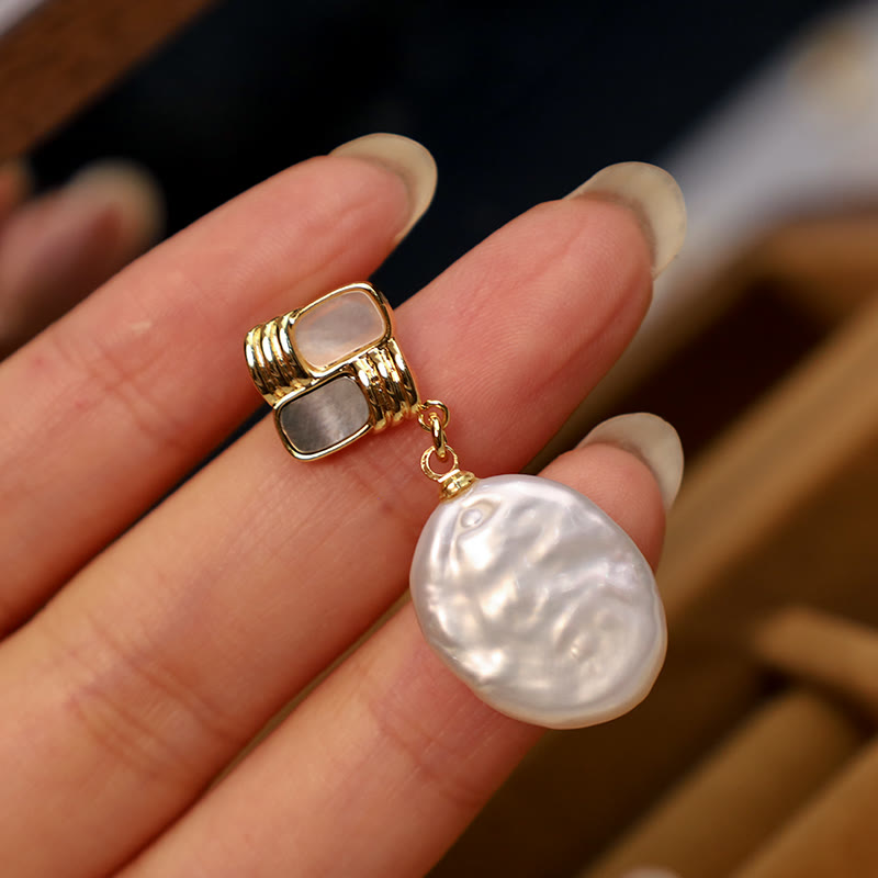 925 Sterling Silver Posts Copper Plated Gold Natural Baroque Pearl Healing Drop Earrings